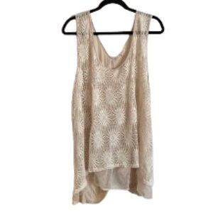 NWOT A'Reve Crochet Overlay High-Low Tank in Beige